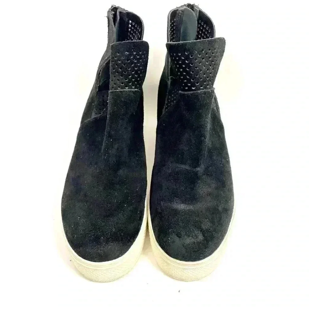 Steve Madden Black‎ Suede Leather Platform Shoes Sz 9 Wedge Sneakers